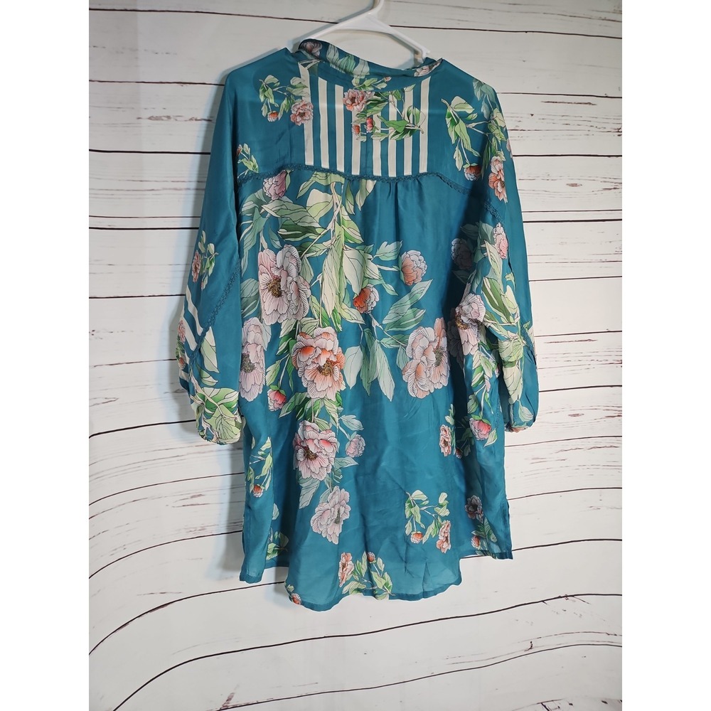 JOHNY WAS ROMANO Flower Ceres Shirt Large Teal Floral Cupra Rayon Button Down - Picture 3 of 9